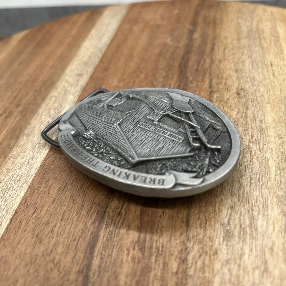 John Deere Breaking The Prairie Belt Buckle Pewter 1991 Limited Edition 1052
